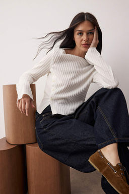 Kahverengi Dugme Detayl? Asimetrik Vucuda Oturan Esnek Orme Bluz TWOAW26BZ00040 - Trendyolmilla фото 10