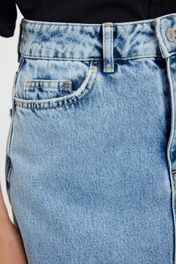 Mavi Puskullu Asimetrik Midi Denim Etek TWOAW22ET0140 - Trendyolmilla фото 4