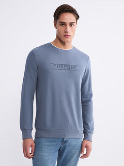 Bisiklet Yaka Bask?l? Erkek Sweatshirt