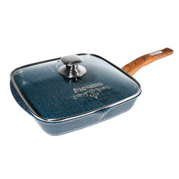Сковорода-гриль квадр. 24*24 см с несъемной ручкой и стекл. крышкой АП "Premium" (blue) арт. С64903 /МЕЧТА/
