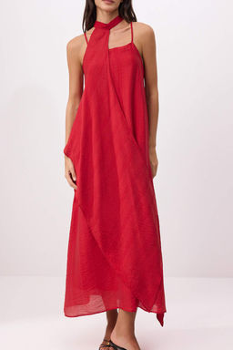 K?rm?z? C?kar?labilir Sal Detayl? Dokuma Elbise TWOSS26EL00662