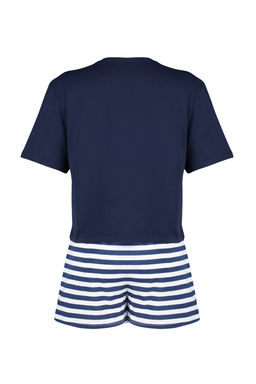 Trendyolmilla Lacivert %100 Pamuklu Ay?c?kl? Sortlu Orme Pijama Tak?m? THMSS24PT00039 фото 12