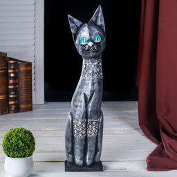 Фигурка декоративная «Кошка металлик с узором», 8×14×50 см, дерево