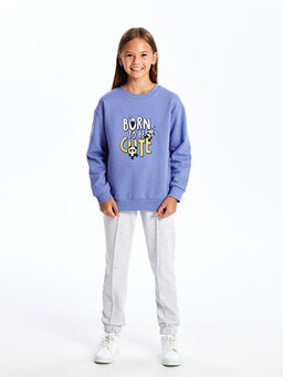 Bisiklet Yaka Bask?l? K?z ?ocuk Sweatshirt