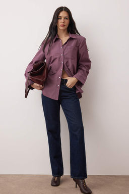 Bordo-Cok Renkli Kareli Vatkal? Genis Mansetli Oversize Gomlek TWOAW26GO00127 - Trendyolmilla фото 2