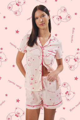 Trendyolmilla Pembe %100 Pamuklu Ay?c?kl? Sortlu Orme Pijama Tak?m? THMSS25PT00427