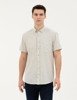 Рубашка Pierre Cardin Regular Fit зеленая с льном