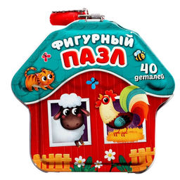 Фигурный пазл в металлической копилке с замочком Животные нашей фермы, 40 деталей - Puzzle time фото 2