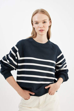 Толстовка из плотной ткани в полоску Cool Oversize - Defacto фото 3