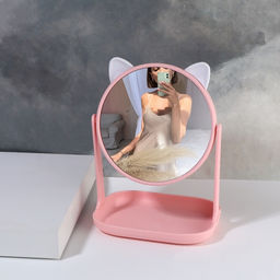 Зеркало с подставкой «Кошка» 16.5×22×11.7 см, (d=14.5 см), МИКС