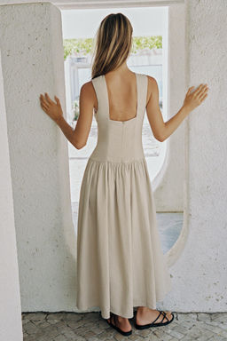 VESTIDO MIDI COMBINADO CON LINO / Beige claro - Zara фото 7