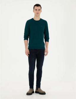 Ye_il Slim Fit Bisiklet Yaka Y_n Kar___ml_ Basic Triko Kazak - Pierre cardin фото 4