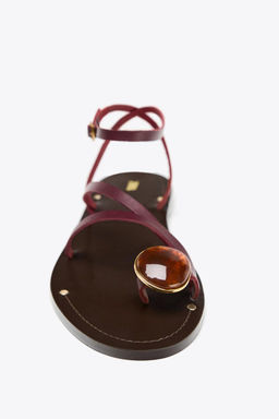FLAT LEATHER SANDALS WITH STRAPS AND DECORATION - Zara фото 9