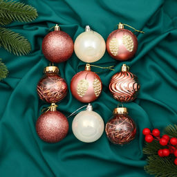 Ёлочные игрушки Мелодия, шары новогодние, d=6 см, набор 9 шт., волны, шишки, белый/розовый