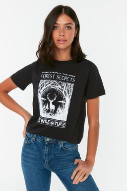 Siyah %100 Organik Pamuk Bask?l? Basic Orme T-Shirt - Trendyolmilla фото 4