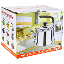 "Ладога" Чайник из нержавеющей стали 3л, д18,5см h16,5см, со встроенным в крышку свистком, подвижная пластмассовая ручка, цветная коробка (Китай)