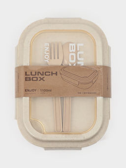 Ланч-бокс , 3 отделения, вилка и ложка, размер 22х16х6,5 см, цвет бежевый