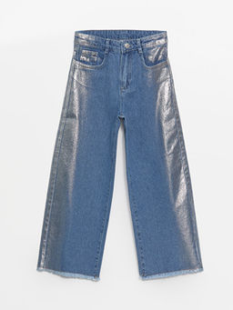 Hologram Bask?l? Wideleg K?z ?ocuk Jean Pantolon