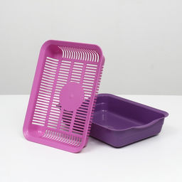 Туалет для кошек, 35.5×26×7 см, с сеткой, пластик, фиолетовый, розовая
