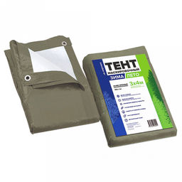 Тент маскировочный "Зима-Лето" 3х4м из полипропилена 100г/м2, водонепроницаемый, универсальный, на люверсах, хаки (Россия)