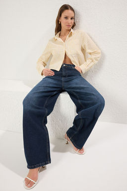 TRENDYOLMILLA Sar? Cizgili Crop Regular Boxy Kal?p Dokuma Gomlek TWOSS25GO00106  фото 4