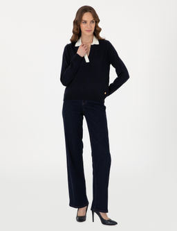 Lacivert Slim Fit Polo Yaka Kazak