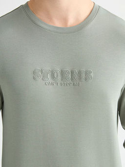 Bisiklet Yaka Uzun Kollu Bask?l? Erkek Ti??rt