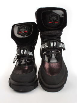 01-H016-362-Y197Q/Q28K GUN/BLACK Ботинки демисезонные женские (натуральная кожа, байка)