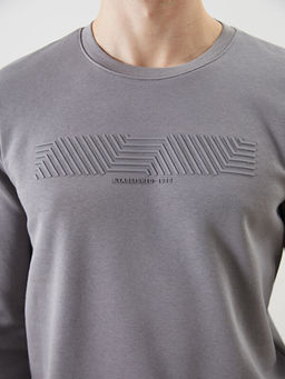 Bisiklet Yaka Bask?l? Erkek Kal?n Sweatshirt