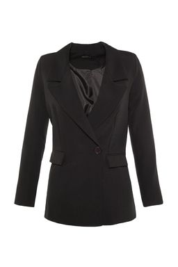 Siyah Regular Astarl? Kruvaze Kapama Dokuma Blazer Ceket TWOSS20CE0059