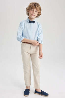 Габардиновые брюки-двойка для мальчиков с поясом - Defacto фото 2