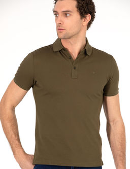 Haki Polo Yaka Slim Fit Basic Merserize T-shirt