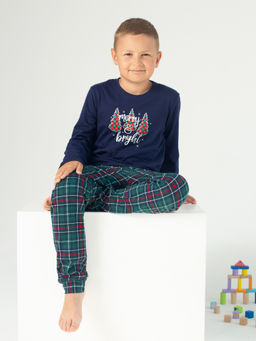 Пижама детская кулирка с брюками "ЕЛКИ" ЗЕЛЕНЫЙ