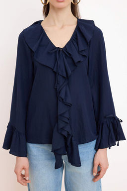 Lacivert F?rf?r Detayl? Dokuma Bluz TWOAW26BZ00290 B