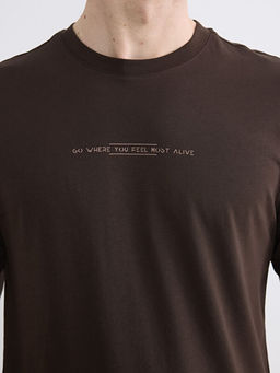 Bisiklet Yaka Bask?l? Penye Erkek Ti??rt