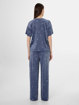 Комплект домашний женский велюровый синий с принтом в сердечко - Mark formelle фото 2
