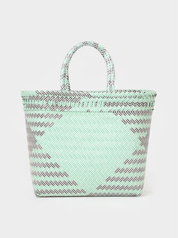 Сумка плетёная, 30×15×35 см, пластик, бирюзовая с чёрным