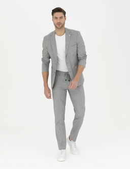 Gri Ex. Slim Fit Keten Kar___ml_ Kuma_ Pantolon
