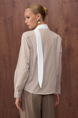 Bej Cizgili Sal Yaka Detayl? Gomlek TWOAW26GO00034 - Trendyolmilla фото 4