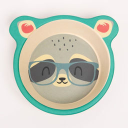 Набор детской бамбуковой посуды Енотик, тарелка, миска, стакан, приборы, 5 предметов - Крошка я фото 6