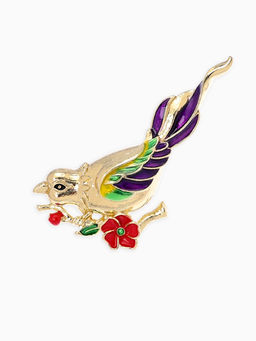 Брошь "Птичка" экзотическая, цветная в золоте
