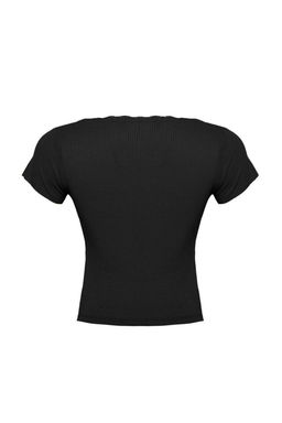 Siyah Dantel Detayl? Fitted/Vucuda Oturan Kare Yaka Crop Orme Bluz TWOSS25BZ00005