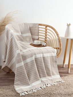 Плед «Этель» Beige stripe, 150×220 см, хлопок 100%, бежевый