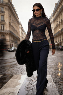 Lacivert Dik Yaka Dantel Party Astars?z Bluz TPRAW26BZ00017 - Trendyolmilla фото 5