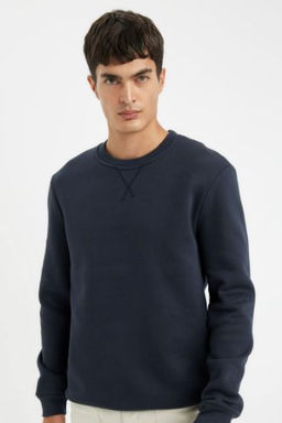 Regular Fit Bisiklet Yaka Kal?n Basic Duz Sweatshirt