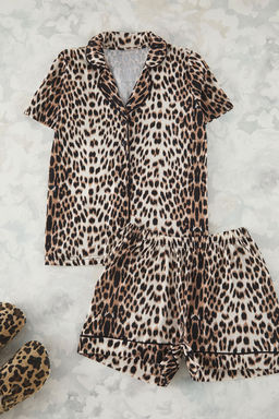 Trendyolmilla Kahverengi %100 Pamuklu Leopar Desenli Sortlu Orme Pijama Tak?m? THMSS24PT00392 фото 11