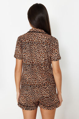 Trendyolmilla Kahverengi %100 Pamuklu Leopar Desenli Sortlu Orme Pijama Tak?m? THMSS24PT00392 фото 6