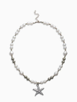 Кулон на жемчужных бусах «Морская звезда», 55 см, белый в серебре