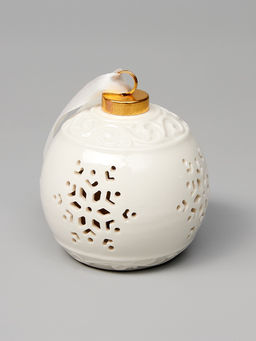 Ёлочный шар с подсветкой Снежинка, 108.88.8 см, 1 LED, от батареек LR443, керамика, свечение тёплое белое - Luazon lighting фото 3