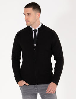 Siyah Slim Fit Fermuarl_ Triko H_rka